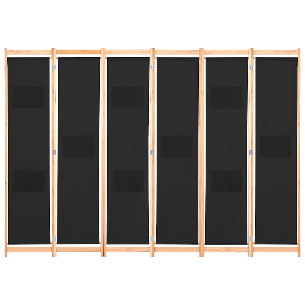 6 Panel Room Divider Black 240 X 170 X 4 Cm Fabric