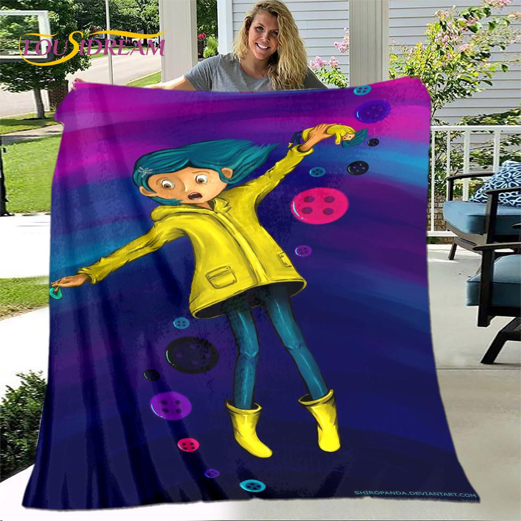 3D kreslená přikrývka Coraline, flanelová přikrývka, dětská teplá přikrývka pro domácí obývací pokoj ložnice postele pohovka kancelář