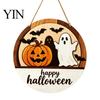 Halloween Door Sign Layered Round Hanger, 3D Pumpkin Ghost Owl Wood Welcome Sign, Handmade Farmhouse Front Wall Hanging Decor for Home Store