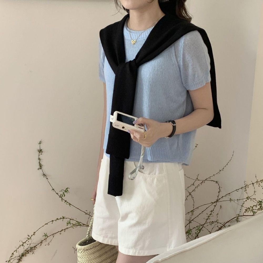 

Fake Collar Knit Scarf Blouse Shoulders Knotted Cape Simple Knitted Shawl Girl