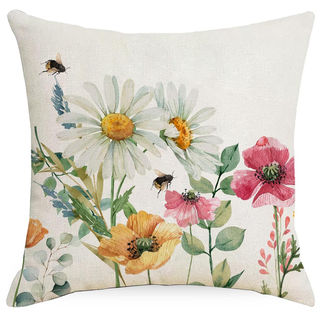 Daisy Flower Pillow Spring And Summer Plant Flowers Polyester Flax Pillow Pillow Sofa Cushion Cover Premium Durable