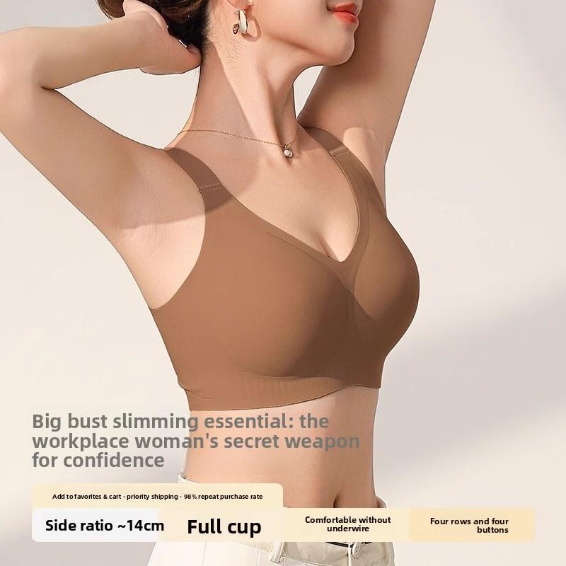 Plus Size Seamless Pilates Full Bust Minimizer Bra, Full Coverage Anti-Sag Side Gathering Curvy Shaping Bra