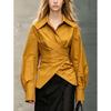 1116 European and American new French solid color fashion irregular waist and thin temperament long-sleeved shirt