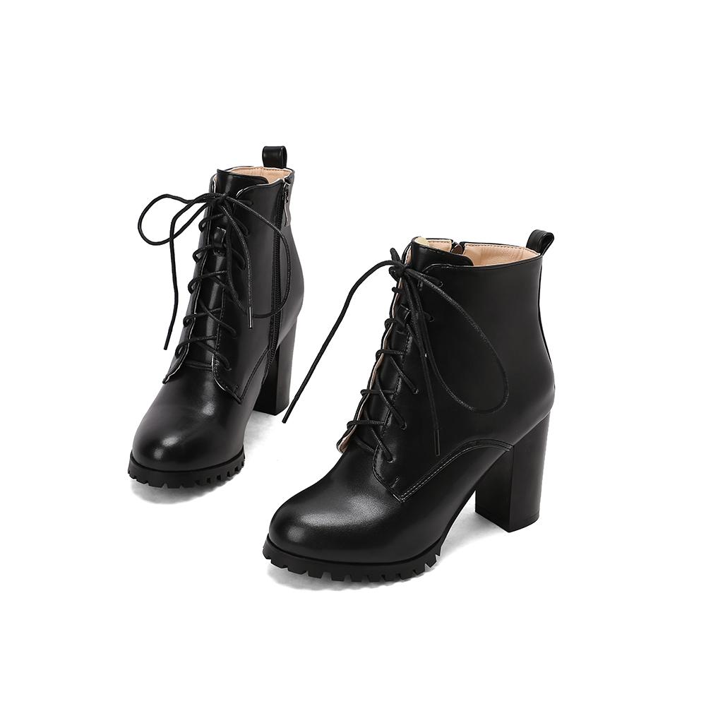 

Silver Black Women Ankle Boots Round Toe High Heel Big Size 50 34 чорний