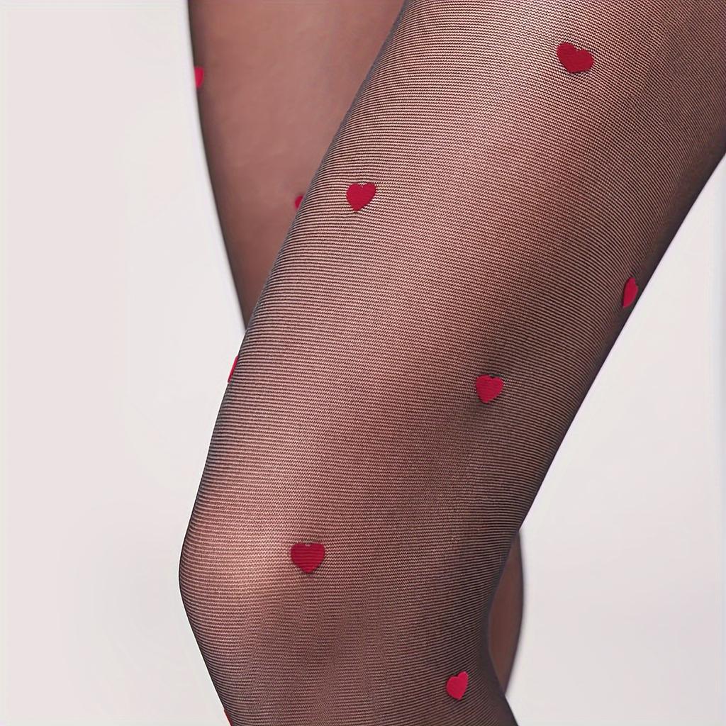 1 Pair Women's  Love Heart Pattern Sheer Tights-Hollow Out High Waist Mesh Pantyhose, Fashion-Forward Design for Valentine's Day