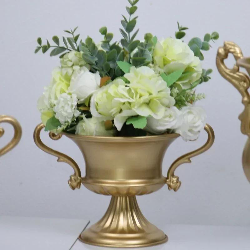 Golden Home Tabletop Floral Arrangements Wedding Atmosphere Decoration Floral Arrangements Green Plant Flower Vase Flower Holder