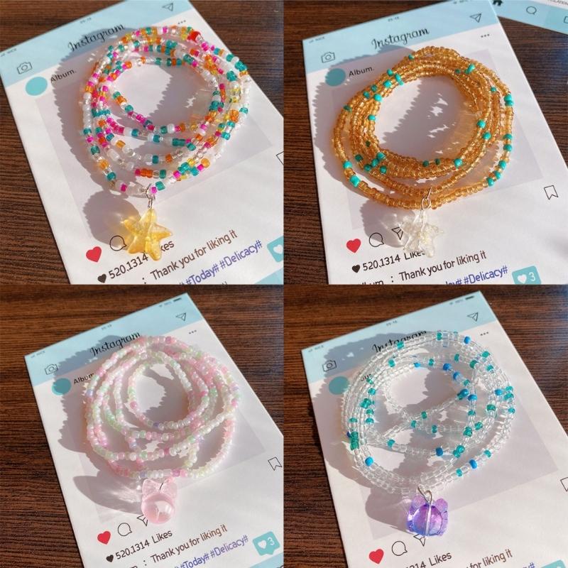 Small Rice Beads Layering Bracelets Stackable Wristband Colorful Beaded Bracelet Fashion Clear Pendant Bracelet Jewelry