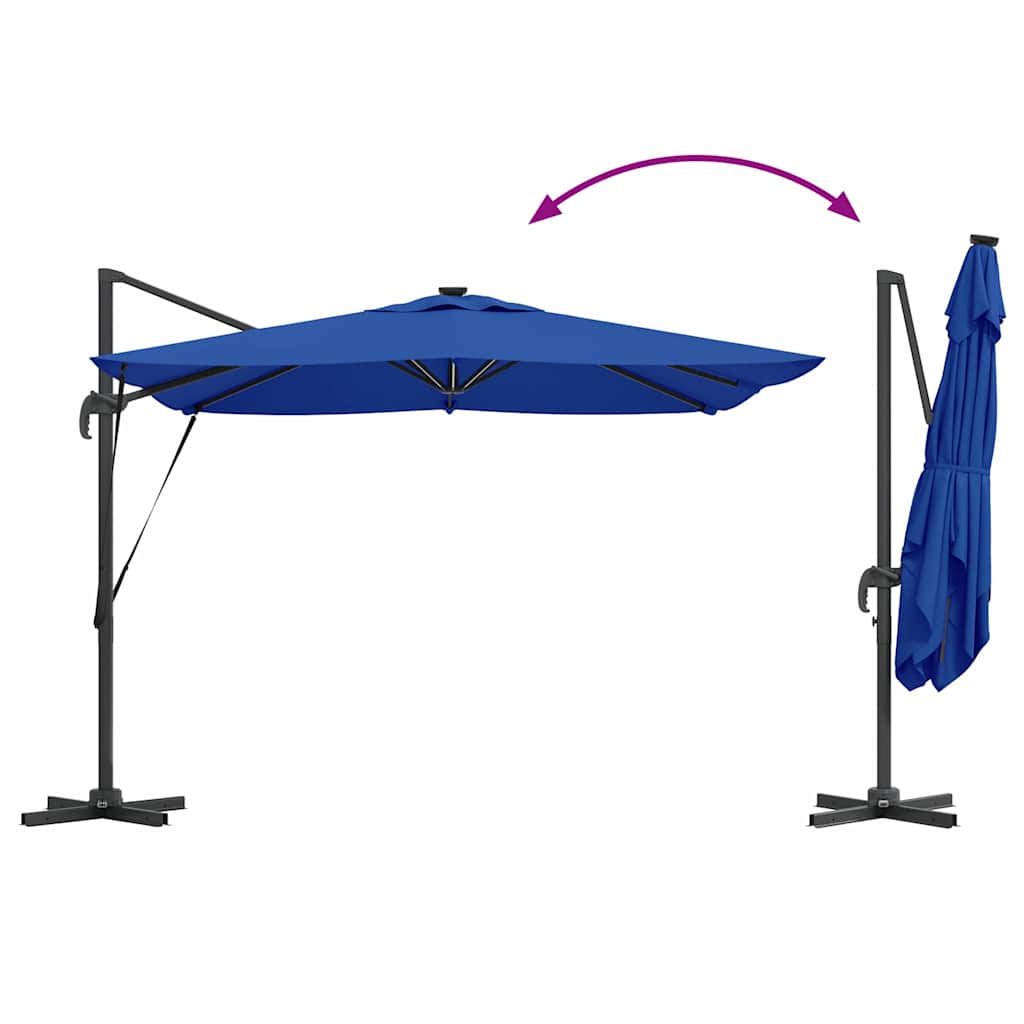 Cantilever Sun Umbrella with LED Light Strips Azure Blue 286 X 284 X 270 Cm