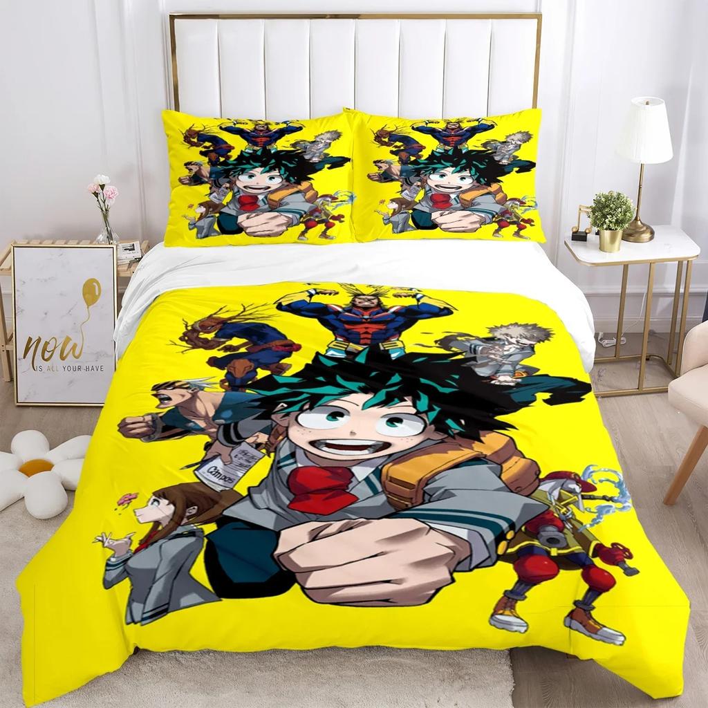 Pościel z nadrukiem anime My Hero do sypialni Miękkie nowoczesne narzuty Wygodna poszewka na kołdrę dla dzieci Poszewka na kołdrę i poszewka na poduszkę