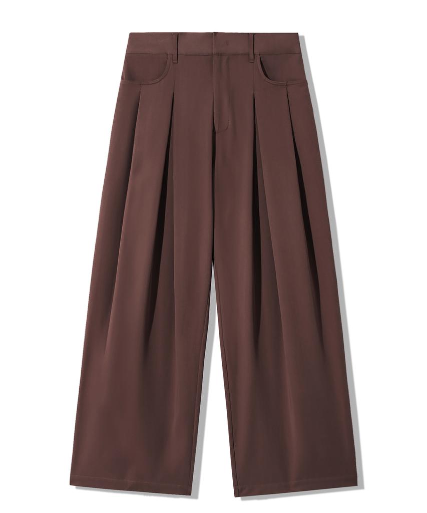 TRILLION Double Inverted Tuck Wide Pants [Brown]