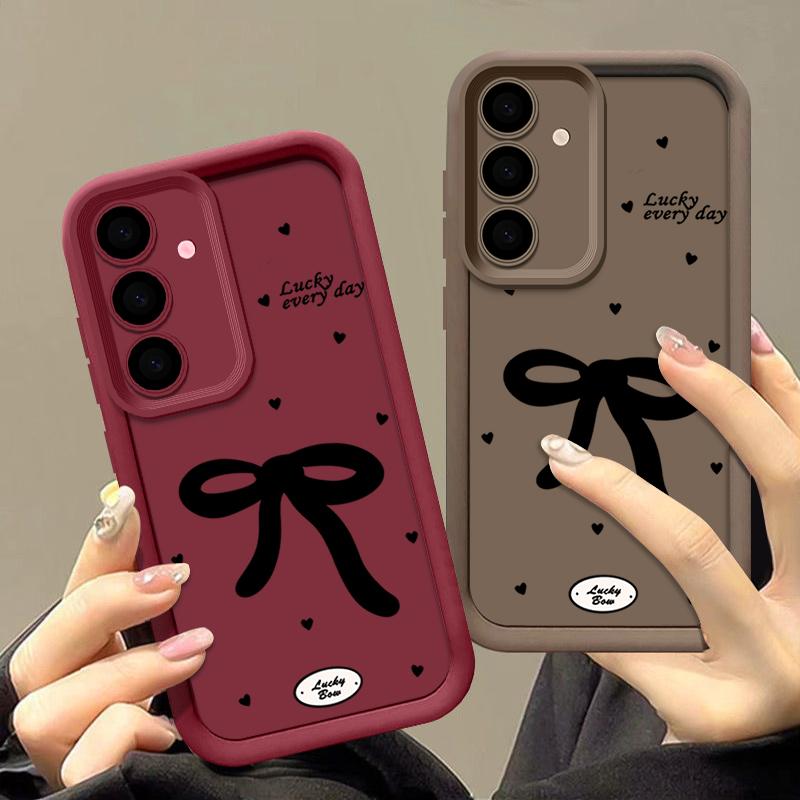 Black Bow TPU Case For Samsung Galaxy A57 A37 A17 A56 A36 A16 A15 A55 A54 S25 Edge S26 S24 S23 Ultra S22 Plus S24 FE Phone Cover
