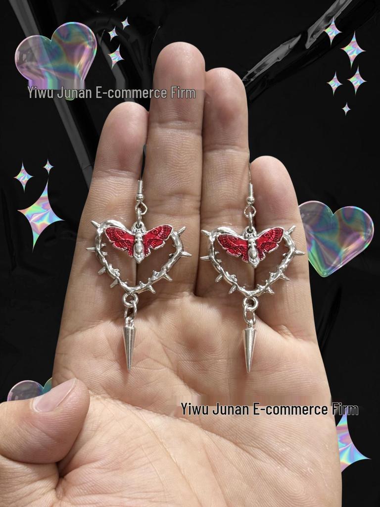 Cross-border Dark Gothic Punk Moth Rivet Heart Cone Thorns Earrings