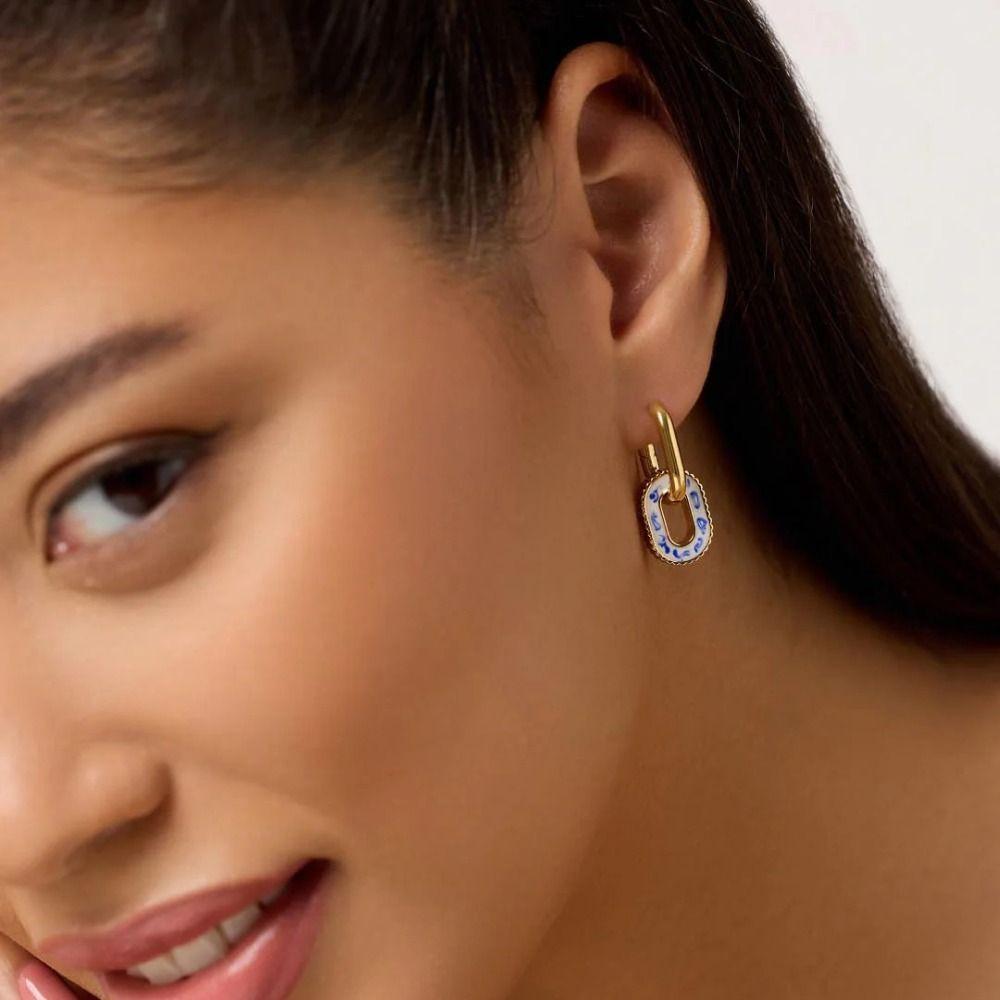 Zinc Zinc Alloy Ceramic Ear Buckle Jewelry Accessories Hoop Earrings Blue and White Porcelain Earrings  Lady