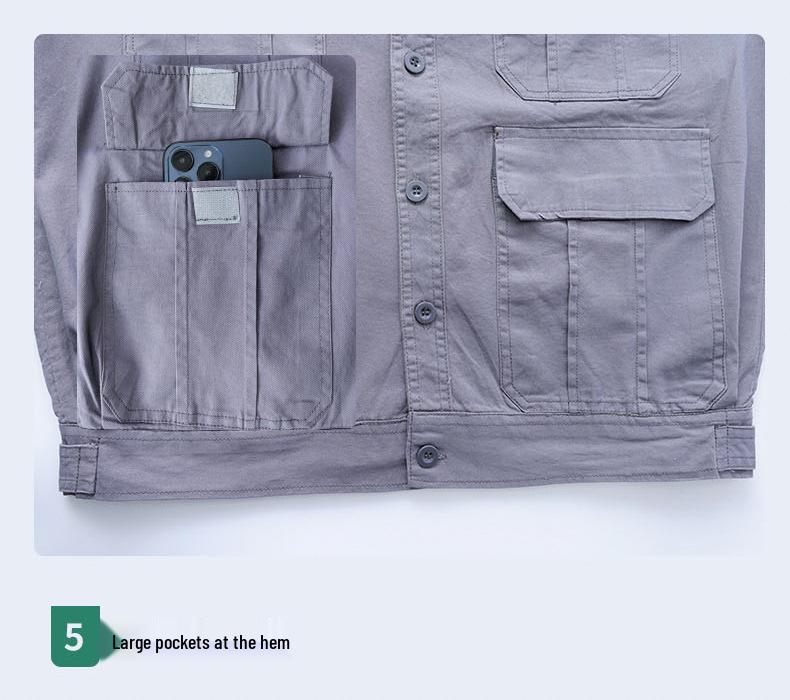 Conjunto de Roupa de Trabalho de Verão para Homem em Sarja de Algodão - Leve, Corte Solto com Design Multibolsos para Soldadores
