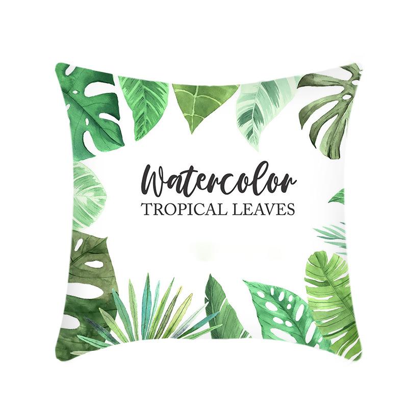 New Nap Pillow Green Leaves Sofa Plush Pillow Case Home Summer Cushion