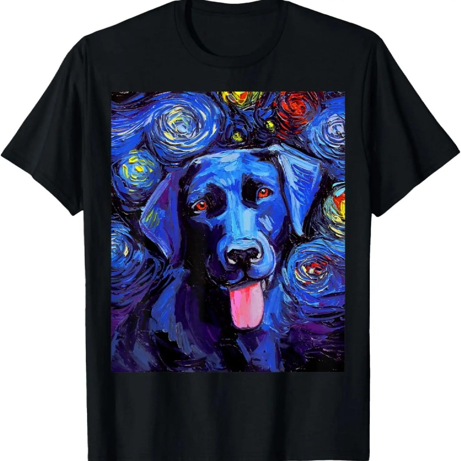Black Labrador Profile Starry Night Blue Dog Art by Aja T-Shirt S чёрный