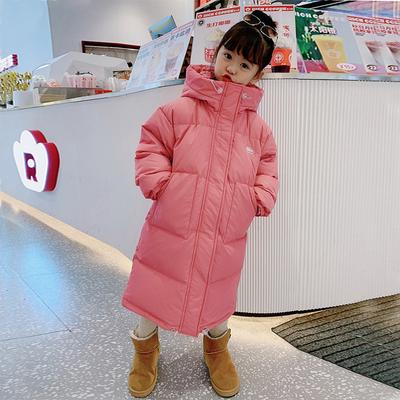 Girls' Winter Thickened Warm Mid-Length Coat Solid Color Hooded Cute Jacket