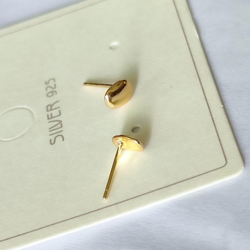 925 Silver Needle Chubby Golden Bean Teardrop Stud Earrings for Women - Smooth, Hollow, Shiny Gold Design, Fashionable Ins Style