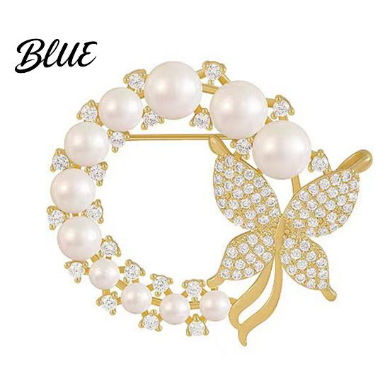 Elegant Butterfly Jewelry Ladies Brooch Pin Rhinestone Faux Pearl Lapel