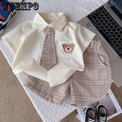 Jungen Sommer Outfit Set Kurzarm Baby Hemd College Zweiteiler Set Sommer