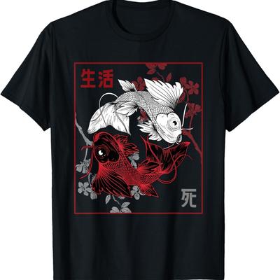 Koi Carp Nishikigoi Fish Asian Style Cherry Blossom T-Shirt(1)