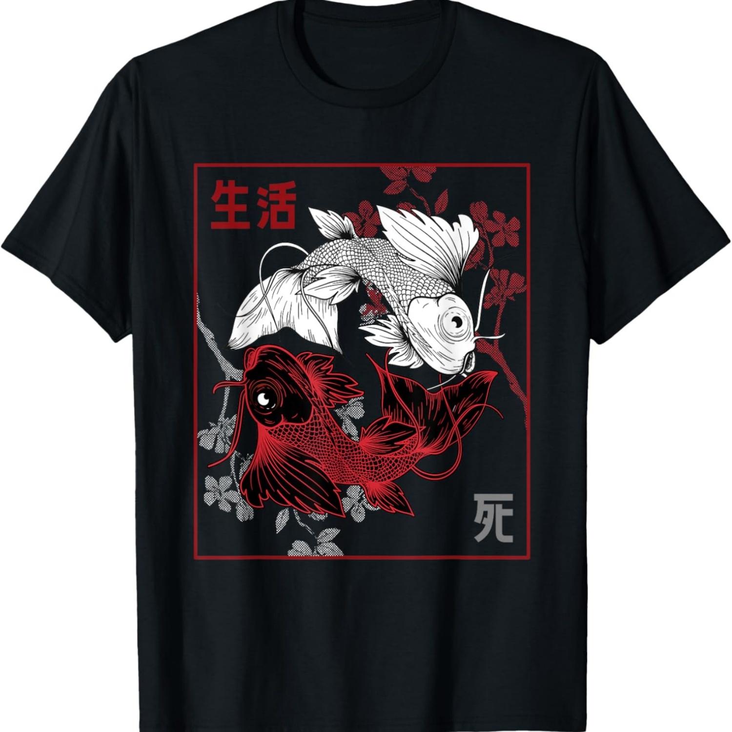 Koi Carp Nishikigoi Fish Asian Style Cherry Blossom T-Shirt(1) S чёрный