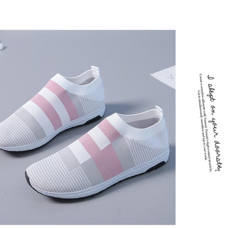 New Summer 2024 Women's shoes Round Toe Flat Vulcanized Shoes Women Breathable Casual Shoes Striped Walking Shoes Women Sneakers