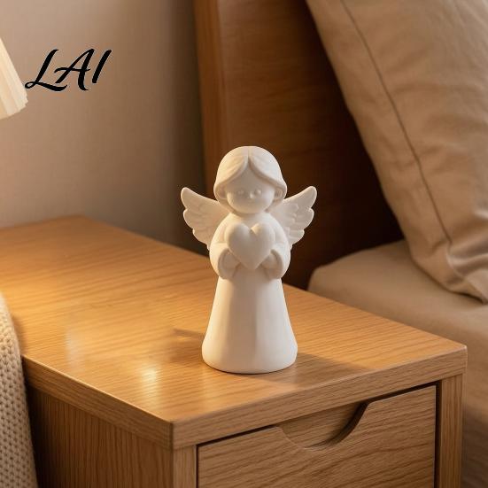 French Country Room Decoration 3D Printed Angel Heart Statue White Resin Praying Figurine for Tabletop Ornament Photography Living Bedroom,