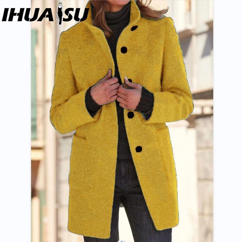 IHUASU Women's Vintage Casual Lattice Print Autumn Winter Long Sleeve POLO Neck Jackets & Coats