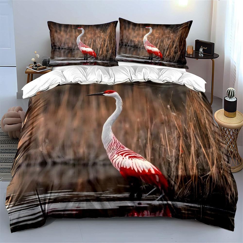 Elegant Crane Art Set Decor Soft Skin-Friendly Bedding Set Includes 1 Duvet Cover And 2 Pillowcase Gift