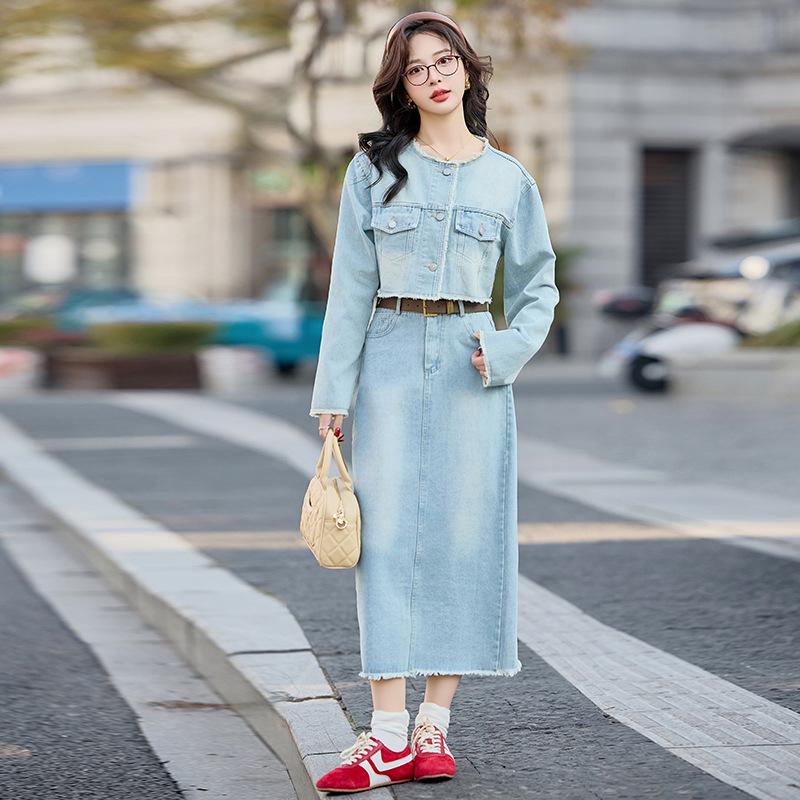 Retro Denim Jacket & Long Dress Two-Piece Set - Spring/Autumn 2025 Women's Fashion Y2502