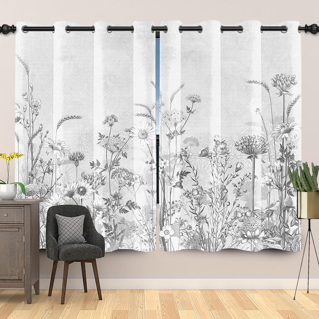 Rustic Botanical Wildflower Pattern Curtains Vintage Floral Printed Curtain Living Room Bedroom Decor Window Drapes Light Blocking For Sitting