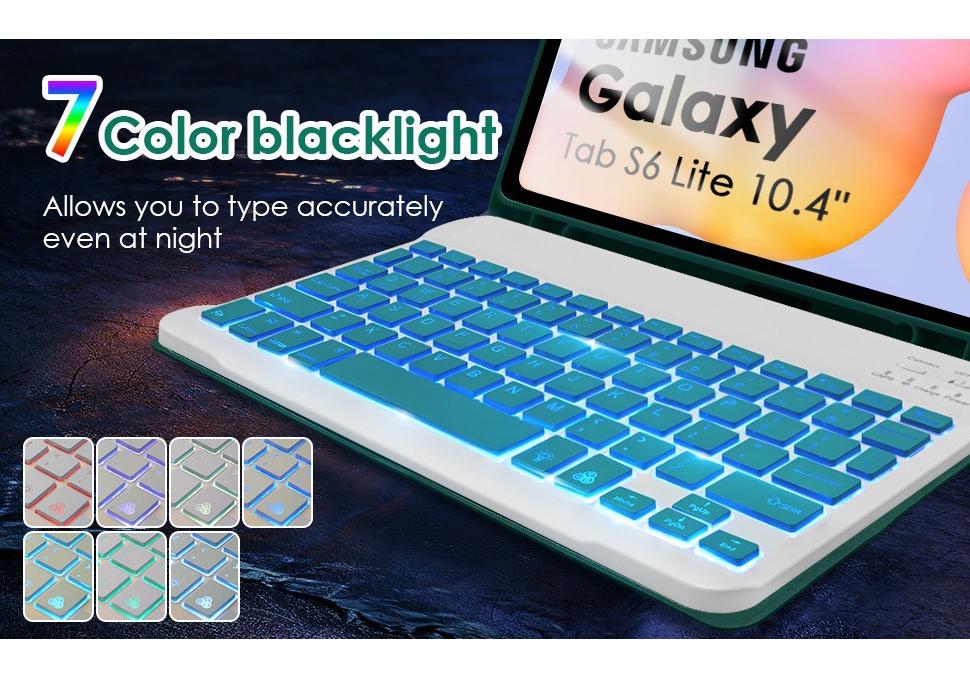 Samsung S6 Lite Tablet Case with Backlit Bluetooth Keyboard, Magnetic Suction, and Pen Slot
