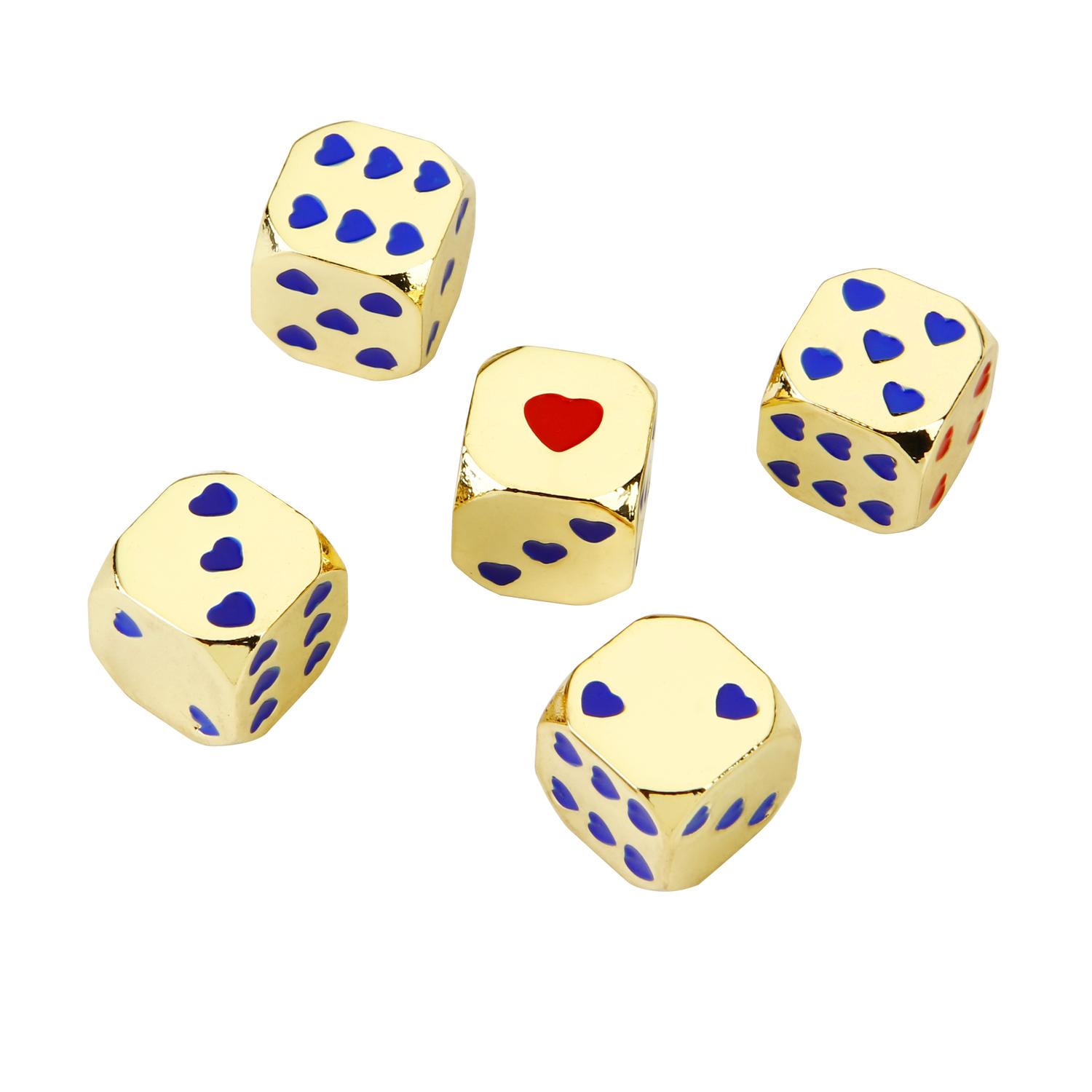 

5 шт./1 набор металлических игральных костей в форме золотого сердца, игральные кости шестигранные, настольная игра, аксессуары 13 мм 1set золотистый