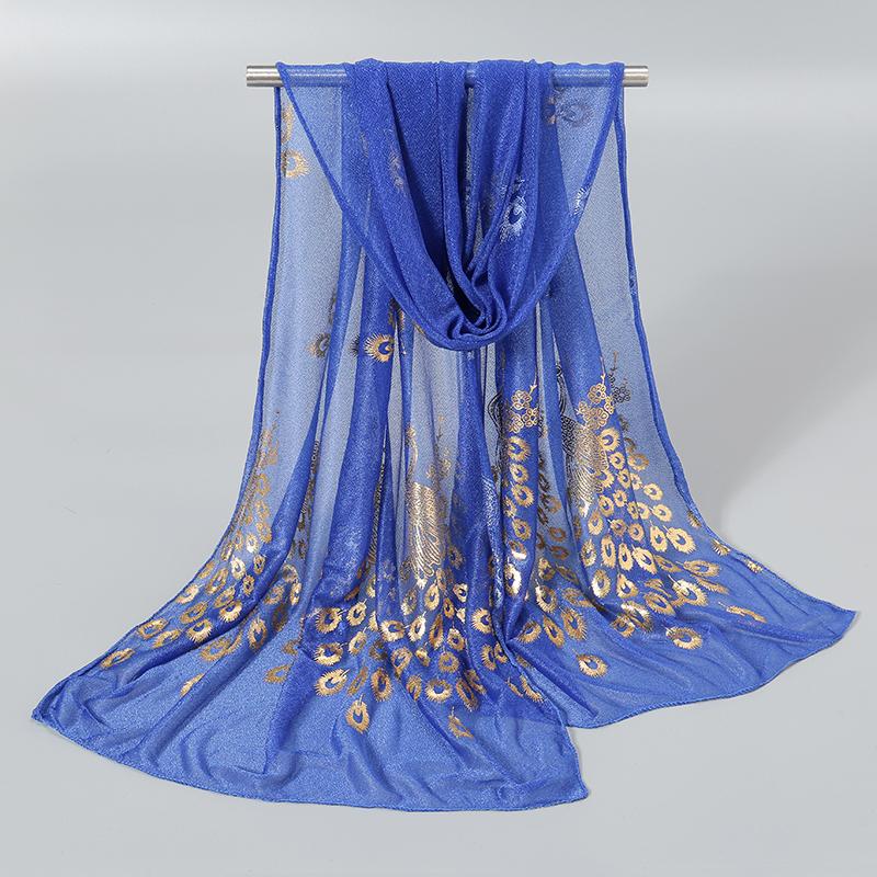 Schleier Pfau Heißprägung Gold Glitzer Schal Schal Damen Elegant Lange Schals Premium Temperament Schleier Kopfbedeckungen 170*60cm
