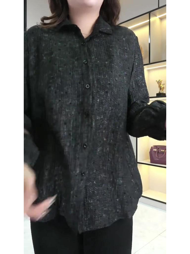 High-End Iron Black Light Luxury Chiffon Print Blouse - Slimming Top, Plus Size Women's Clothing