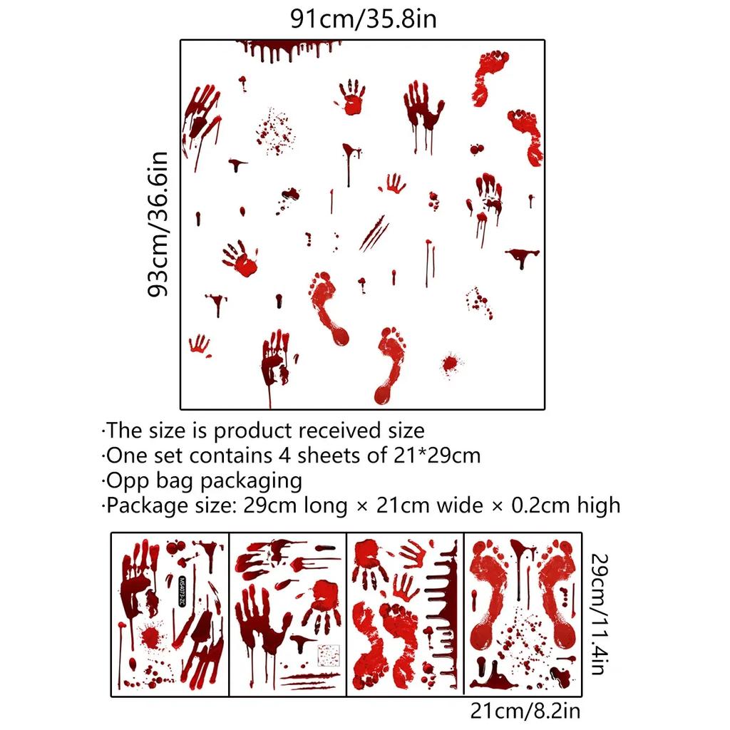 Halloween Window Stickers Terror Bloody Handprint Footprint Indoor Outdoor Spooky Halloween Party Wall Decal Floor Stickers