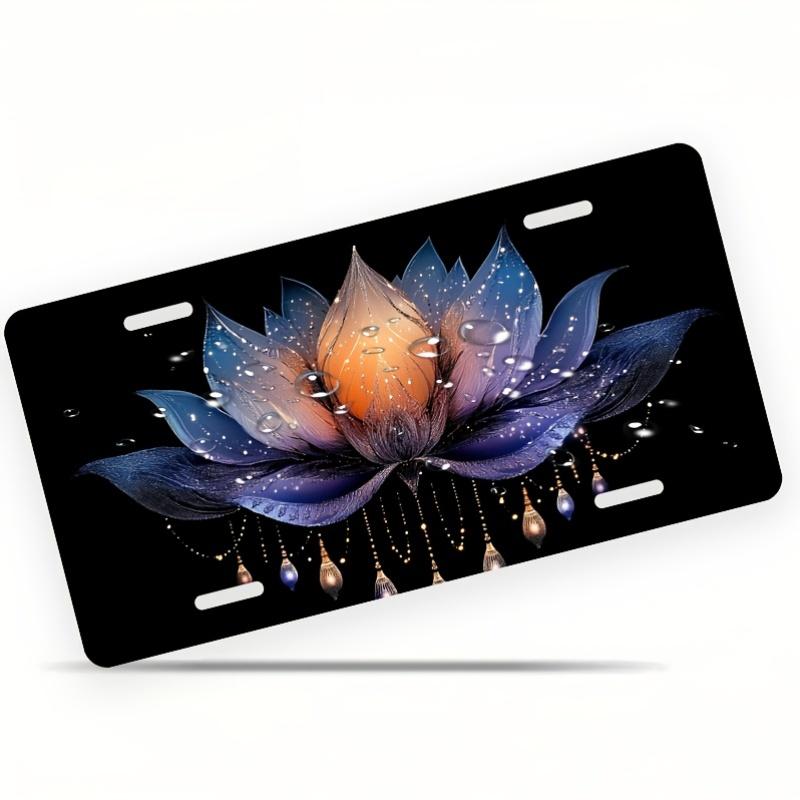 2D Flat - Decorative Signs And Plaques - 2D Flat, for Decorative Use Solely Luminous Lampshade with Lotus Flower Embellishments, Featuring a Framed De