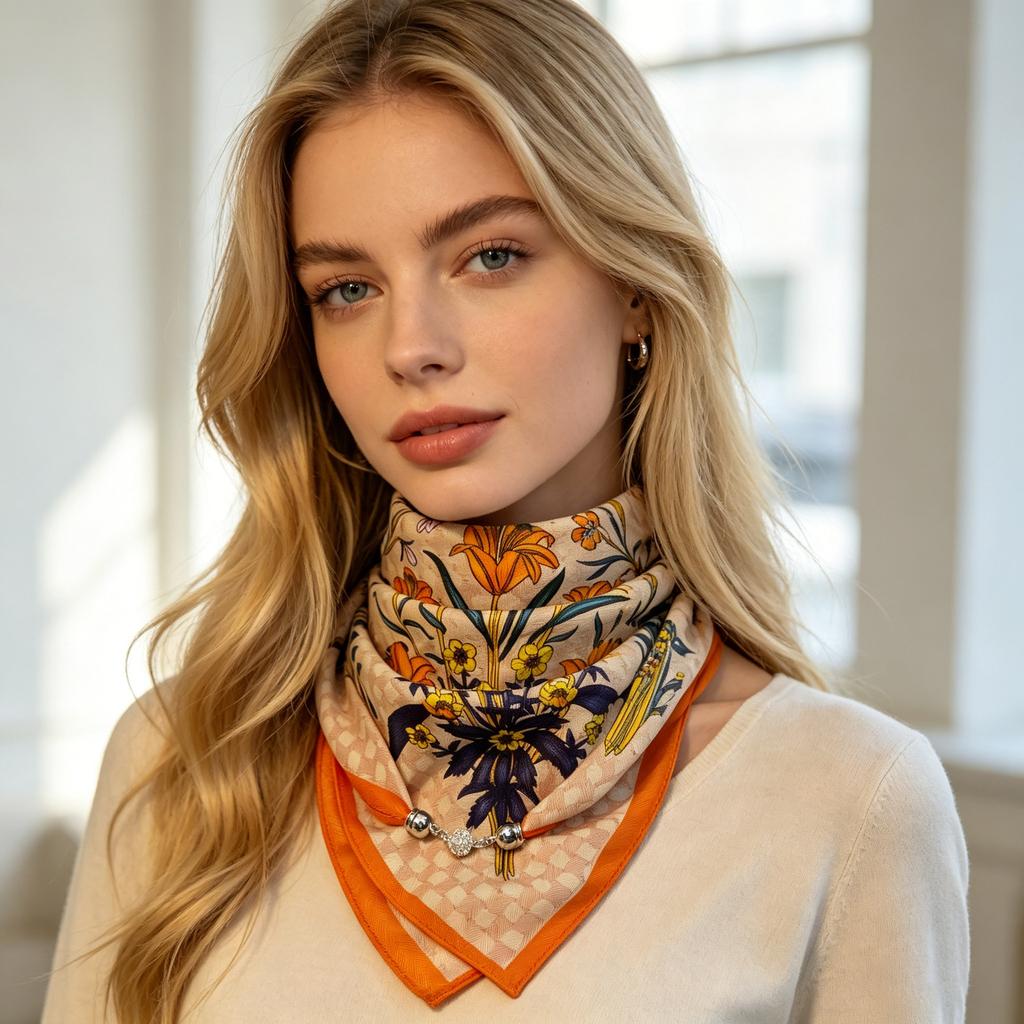 Windproof new warm magnetic buckle silk scarf women's scarf cold-proof autumn and winter versatile neck protection scarf scarf square scarf