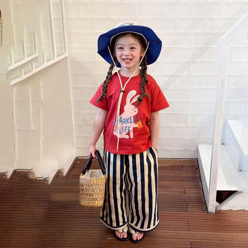 Girls Summer Cotton Cartoon Print T Shirt Loose Fit Short Sleeve Top
