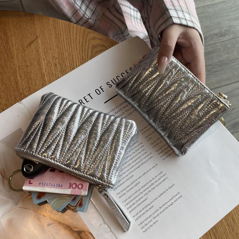 Embroidered Cowhide Leather Coin Purse & Card Holder with Zipper – Women's Key & Lipstick Storage Handbag.