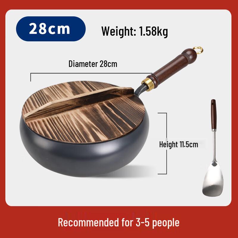 Wutuo Zhangqiu 28cm Hand-Hammered Iron Wok Set
