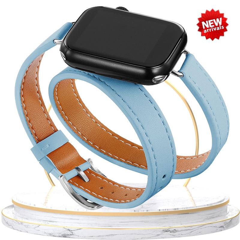 Double Tour leather Strap For Apple Watch ultra band 49mm 45mm 42mm 44mm Series 8 7 6 Se 5 4 3 2 Iwatch 6 38mm 40mm Correa 41mm