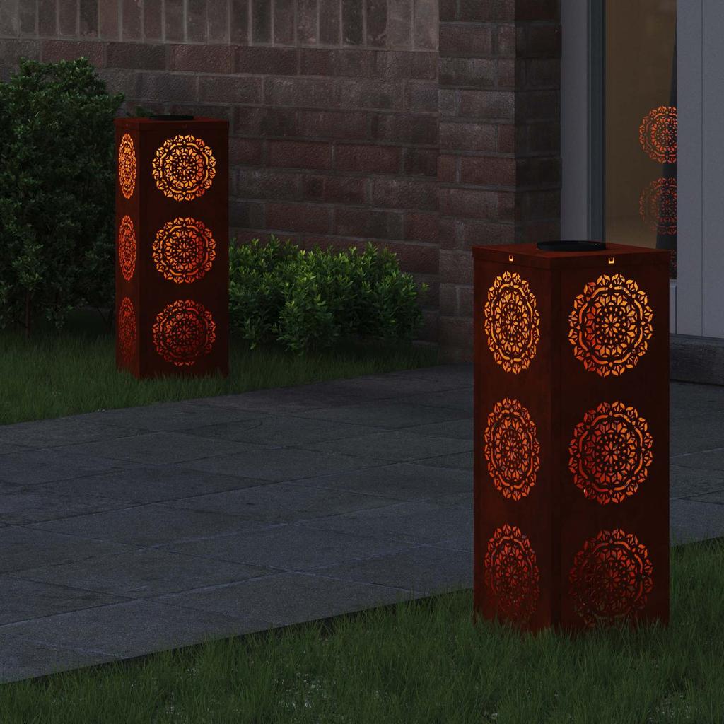 Solar LED Path Light 2 Pcs Rustic Weatherproof Steel