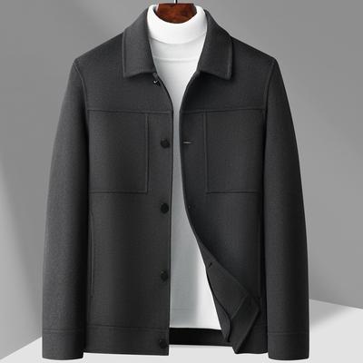 Autumn and Winter Men's Jacket Handmade Double-sided Woolen Tooling Jacket Middle-aged and Young People Lapel Solid Color Woolen Coat