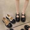 2025 printemps nouveau style collège britannique petites chaussures en cuir rétro couleur assortie bout rond bouche légère chaussures Mary Jane françaises enfants