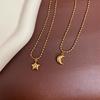 Edelstahl Strassstern und Mond Anhänger Halskette für Damen