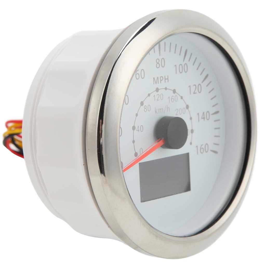 85mm 3.35in GPS Speedometer 0‑160MPH 0‑240KM H LCD Screen IP67 Waterproof Universal for Cars Boats RVs DC9‑32VWhite