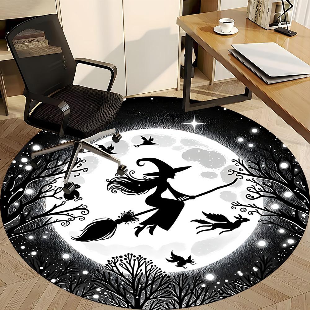 1PC Witch Moon Office Round Area Rug, Mat Suitable For Office, Under Office Chairs Bedroom Living Room Home Decor, Room Deco