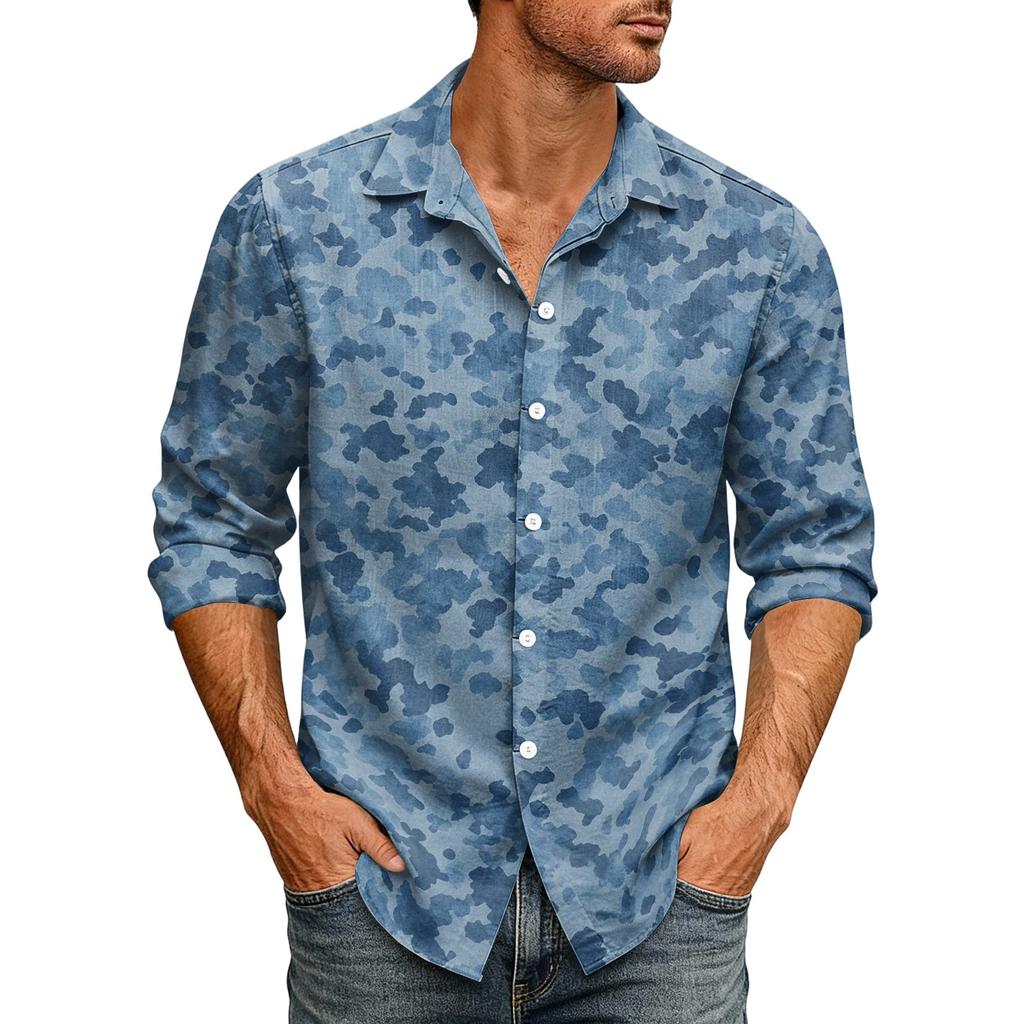 Men's Loose Fit Long Sleeve Shirt Casual Button Down Shirt with Classic Collar for Outdoor Daily Wear Breathable Fabric Suitable for Spring Autumn